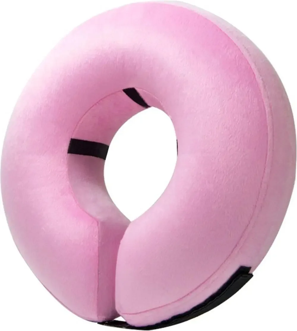 Inflatable Soft Dog Cone Collar Donut Post Surgical Large Pink Pillow Neck Recov